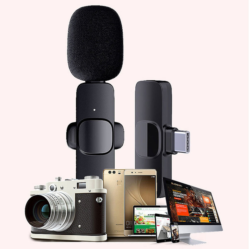 1 Microfone de Lapela sem fio, com captação 360º de longo alcance compatível com Android Usb Tipo C