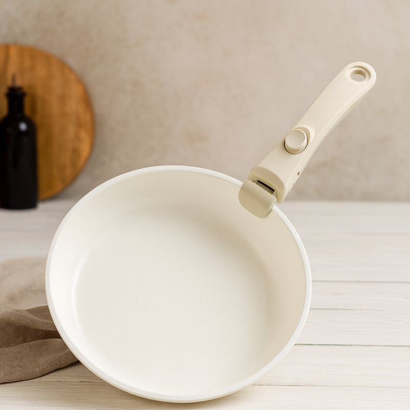 Conjunto de 18 peças de panelas e frigideiras antiaderentes em granito, com cabo removível e tampa de vidro.