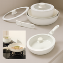 Conjunto de 18 peças de panelas e frigideiras antiaderentes em granito, com cabo removível e tampa de vidro.