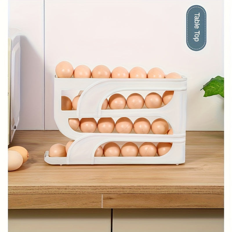 Organizador e porta-ovos deslizante. Suporte inovador com economia de espaço para geladeira e bancada.