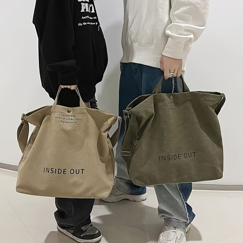 Bolsa Vintage grande de lona unissex com ziper “INSIDE OUT” – Material com Qualidade Premium