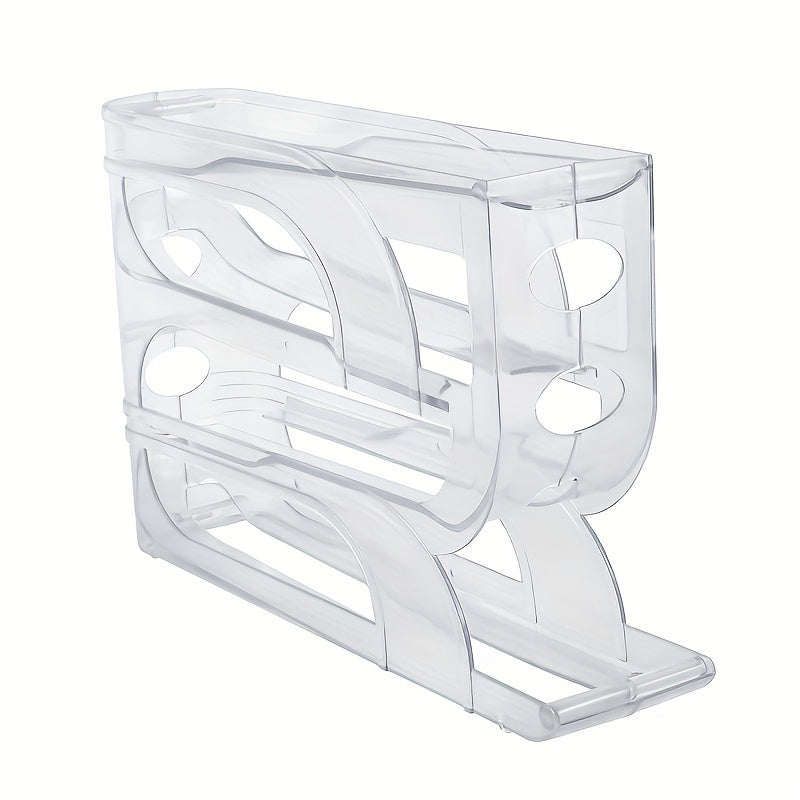 Organizador e porta-ovos deslizante. Suporte inovador com economia de espaço para geladeira e bancada.