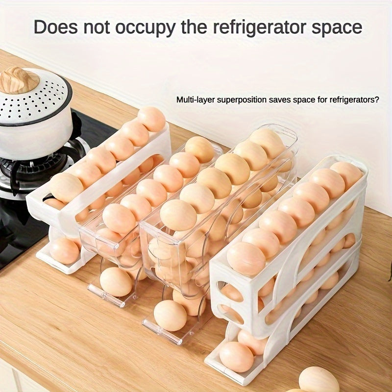 Organizador e porta-ovos deslizante. Suporte inovador com economia de espaço para geladeira e bancada.