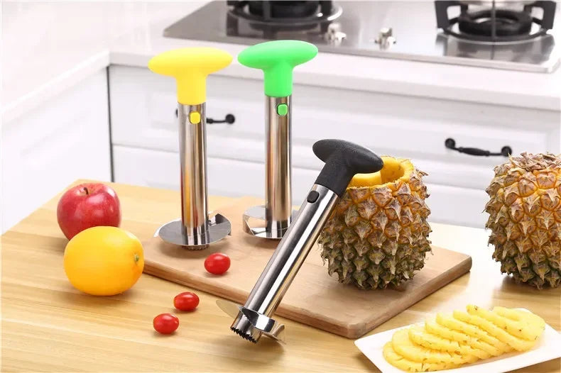 Cortador e descascador de abacaxi em aço inoxidável com lâminas afiadas para uso doméstico e profissionais de cozinha
