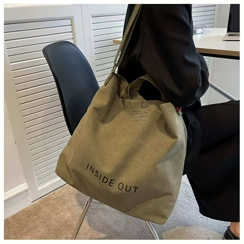 Bolsa Vintage grande de lona unissex com ziper “INSIDE OUT” – Material com Qualidade Premium