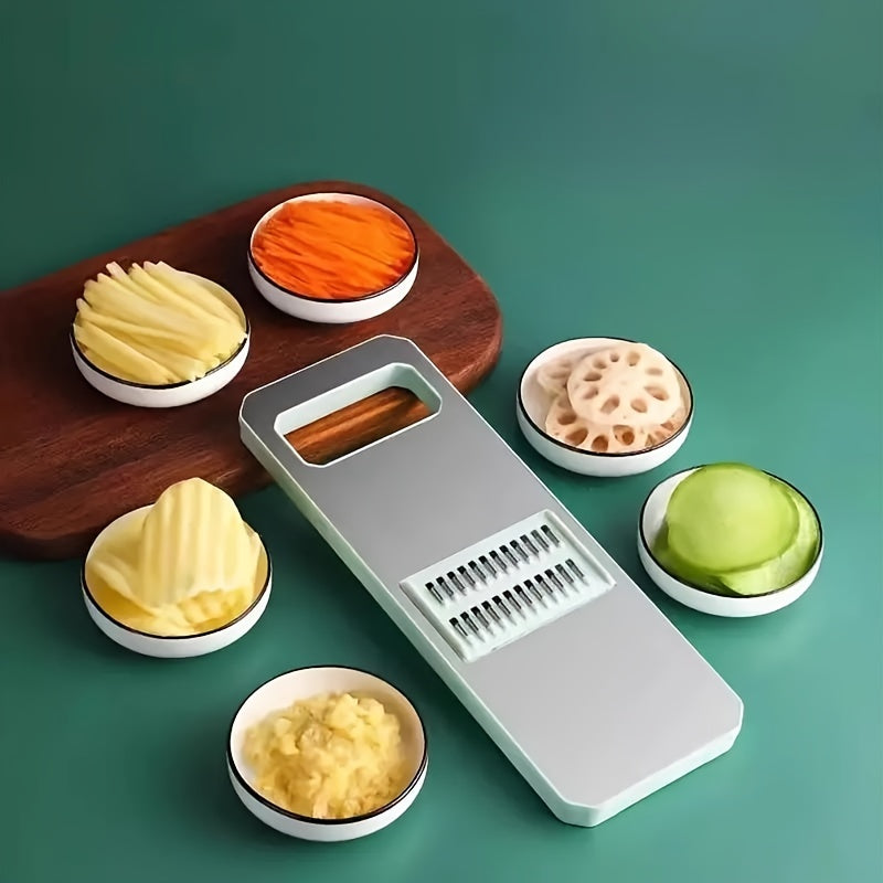Fatiador e ralador multifuncionais em aço inoxidável, lâminas intercambiáveis, kit com 7 ferramentas manuais de cozinha para legumes.
