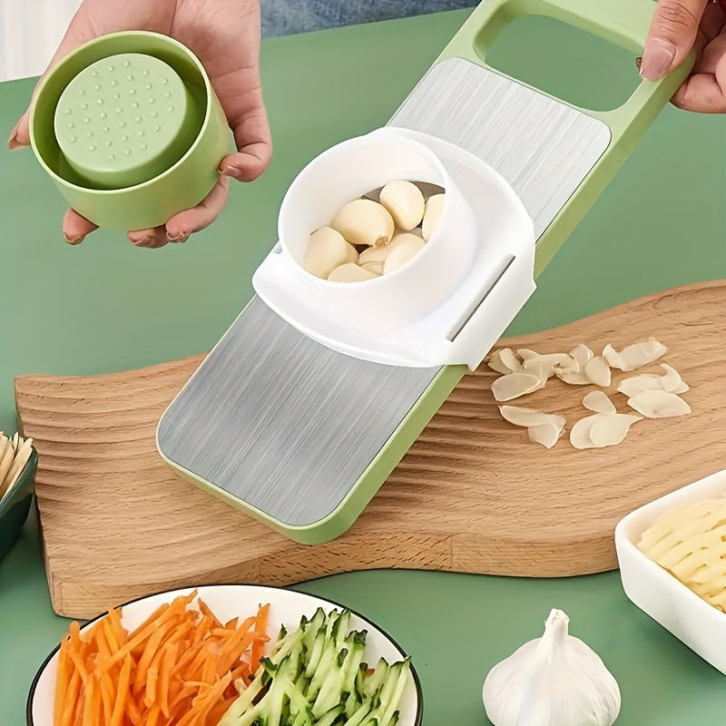 Fatiador e ralador multifuncionais em aço inoxidável, lâminas intercambiáveis, kit com 7 ferramentas manuais de cozinha para legumes.