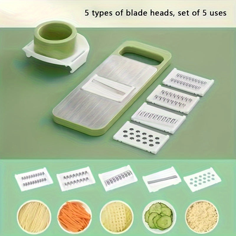 Fatiador e ralador multifuncionais em aço inoxidável, lâminas intercambiáveis, kit com 7 ferramentas manuais de cozinha para legumes.
