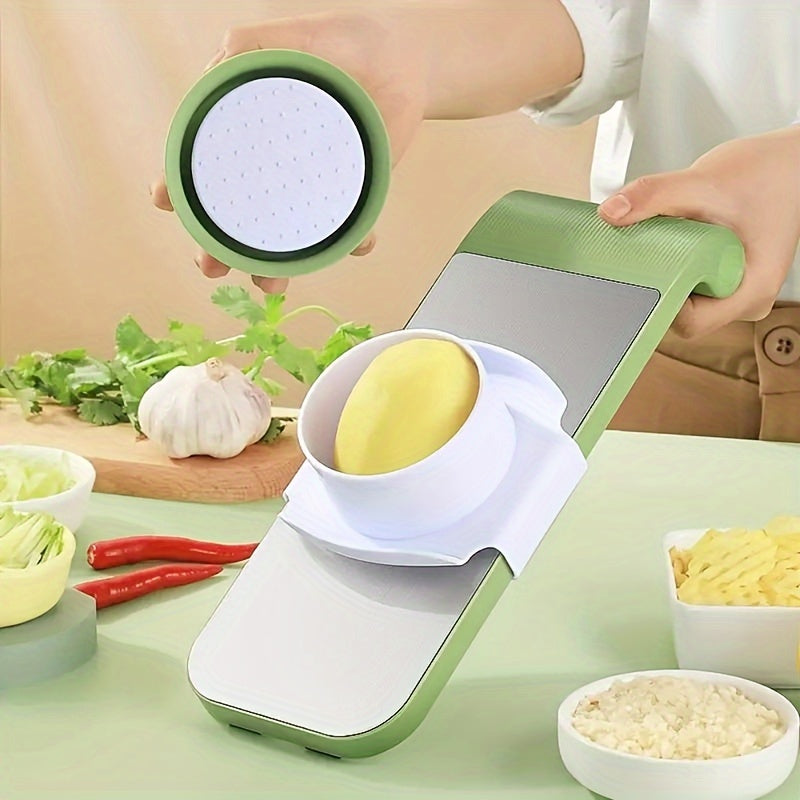 Fatiador e ralador multifuncionais em aço inoxidável, lâminas intercambiáveis, kit com 7 ferramentas manuais de cozinha para legumes.